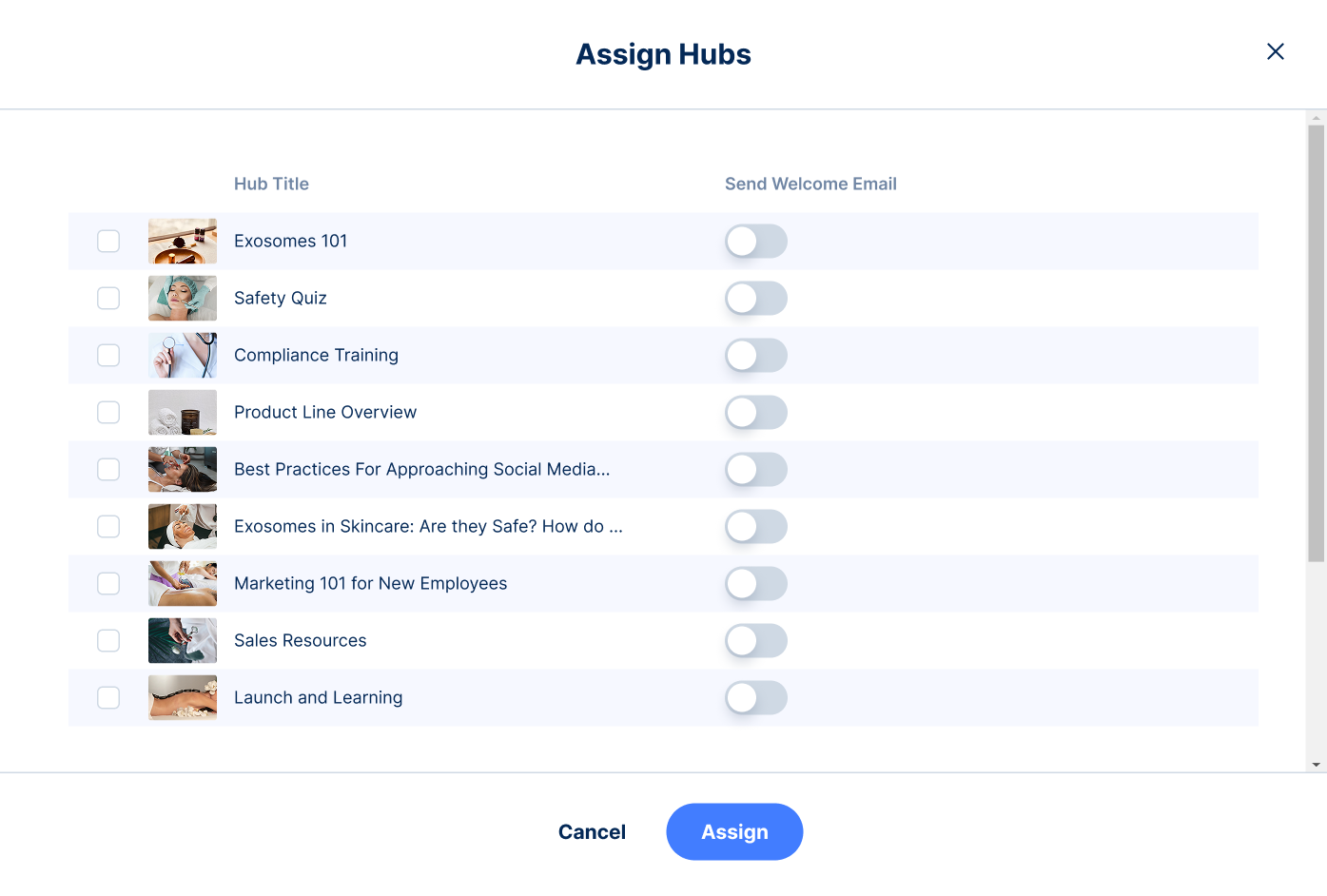 Assign Hub Modal
